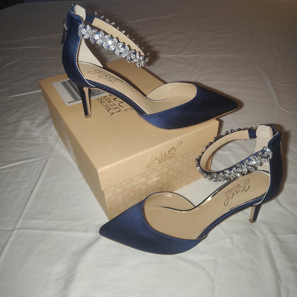 Jewel Badgley Mischka Midnight Blue Heels with Sparkling Crystals